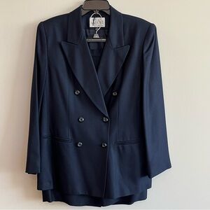 Le Suit Classic Navy Double-Breasted 2 pc Skirt Suit Size 12